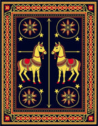 Golden Horses Red Saddle Medallion Border Rug
