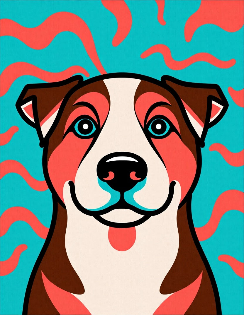Vibrant Blue Coral Dog Portrait Rug