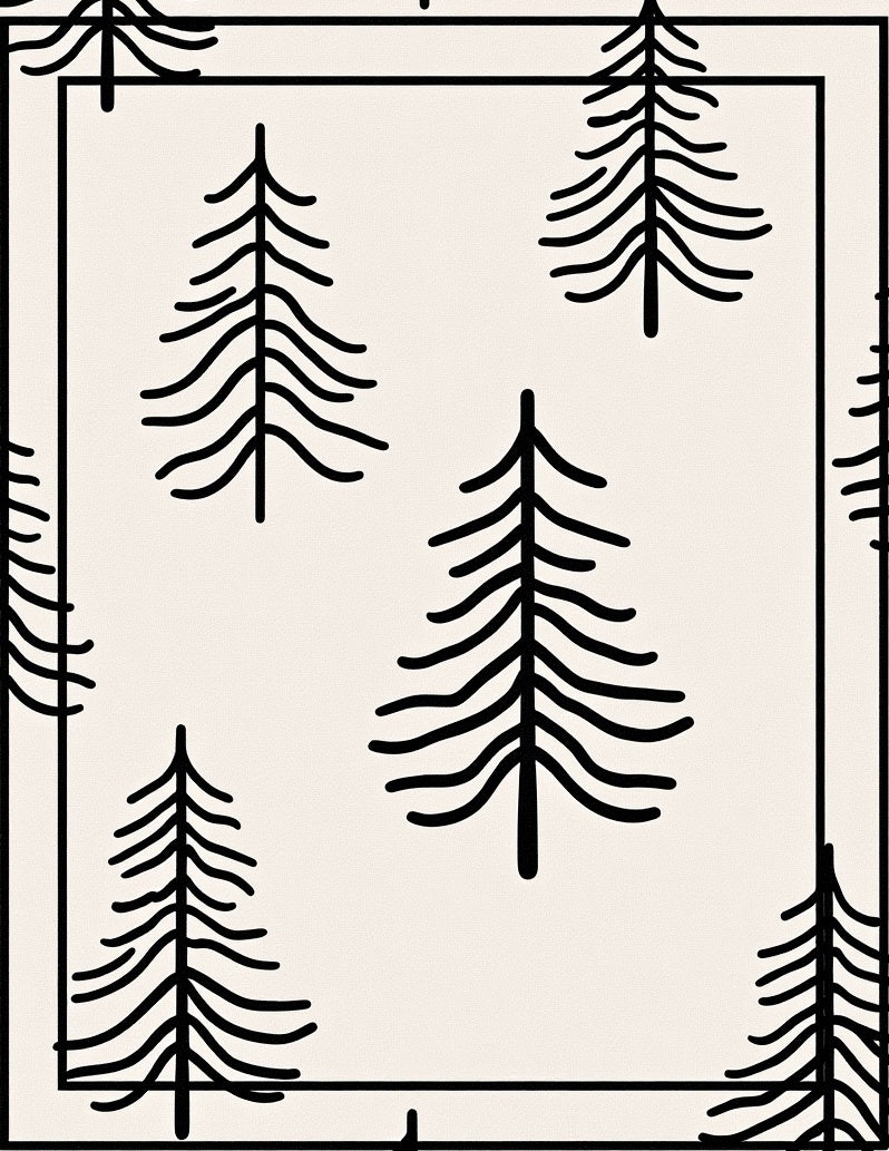 Minimalist Black Pine Trees Cream Rug