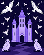 Purple Castle with Owls and Birds Rug