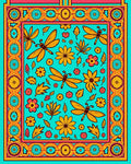 Teal Orange Dragonfly Floral Border Rug