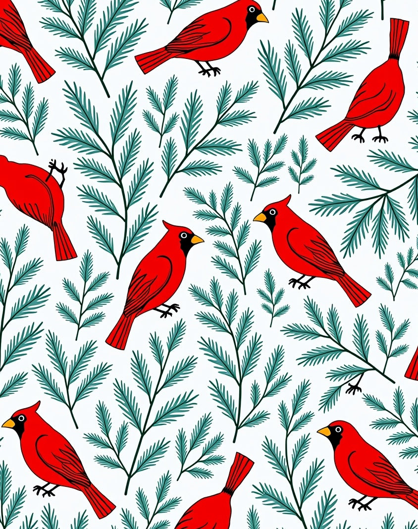 Red Cardinal Evergreen Branch Repeat Rug