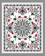 Gray Red Floral Medallion Border Rug