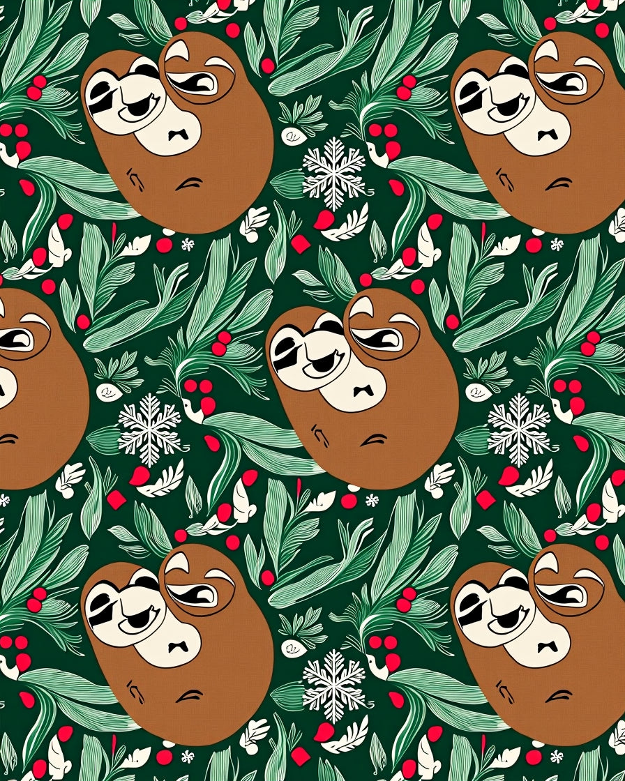 Whimsical Brown Sloth Greenery Holly Rug