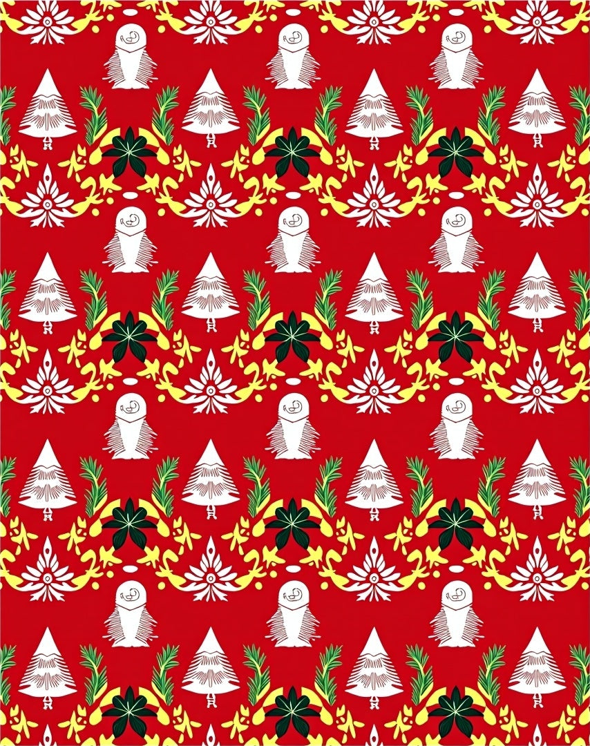 Red Festive Tree and Owl Garland Rug