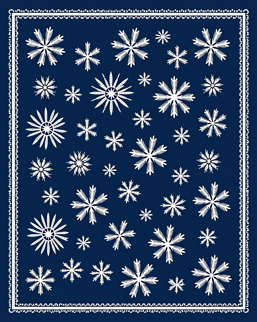 White Snowflake Navy Blue All Over Rug