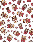 Cute Bear Pineapple Floral Red Rug