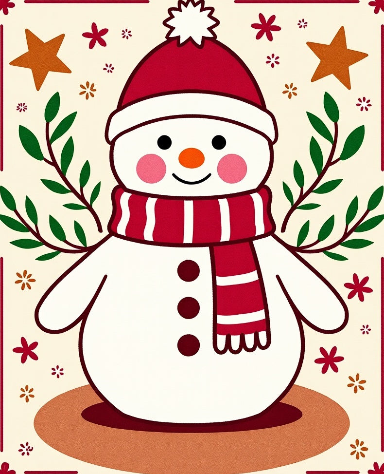 Whimsical Snowman Red Green Accent Rug