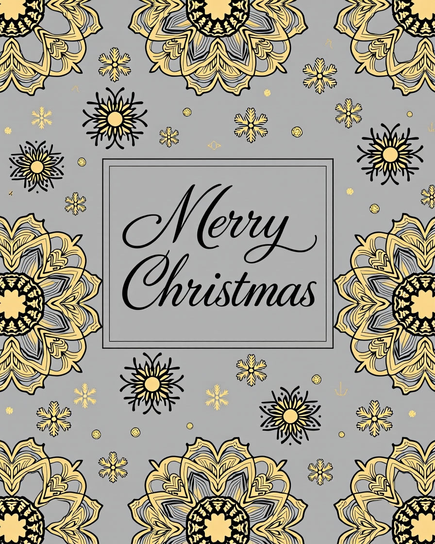 Winter Mandala Snowflakes Gold Gray Rug
