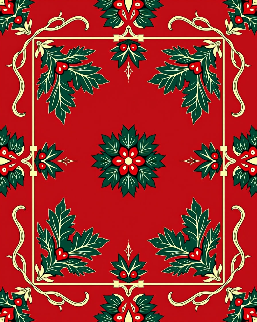 Crimson Holly Leaf Medallion Rug