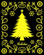 Yellow Christmas Tree Folk Art Rug