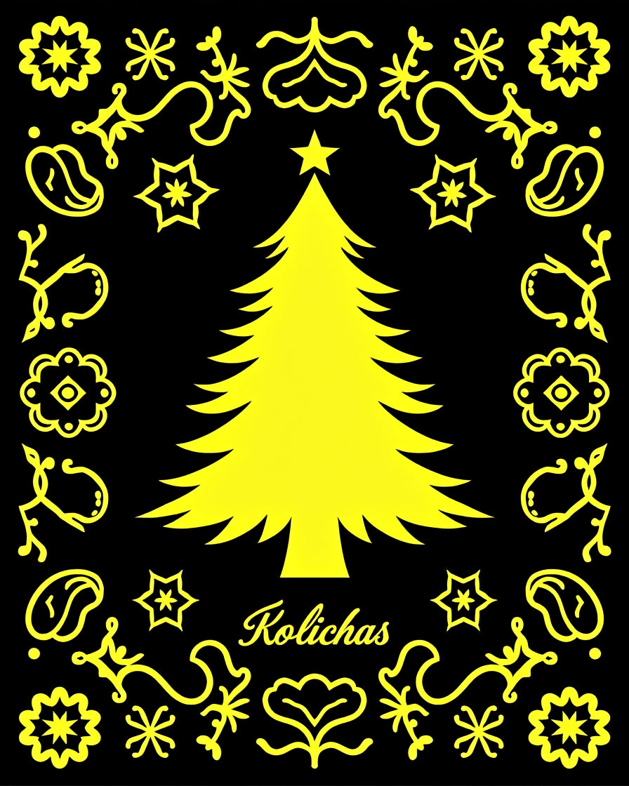 Yellow Christmas Tree Folk Art Rug