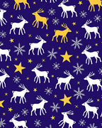Midnight Blue Reindeer Snowflake Stars Rug