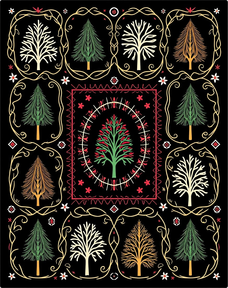 Folk Art Woodland Tree Medallion Rug
