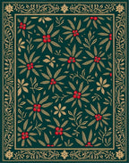 Emerald Green Floral Border Medallion Rug