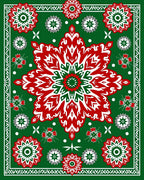 Christmas Red Green Floral Medallion Rug