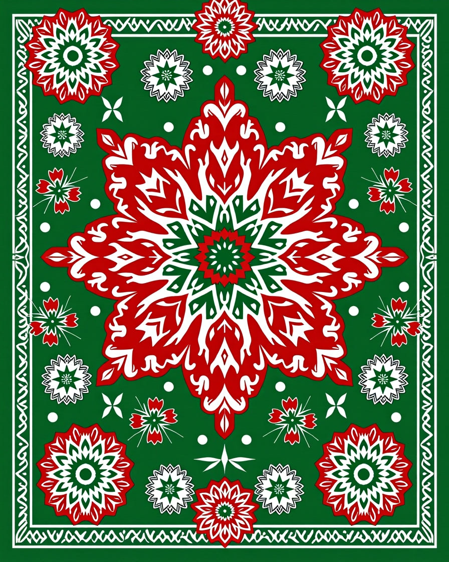 Christmas Red Green Floral Medallion Rug