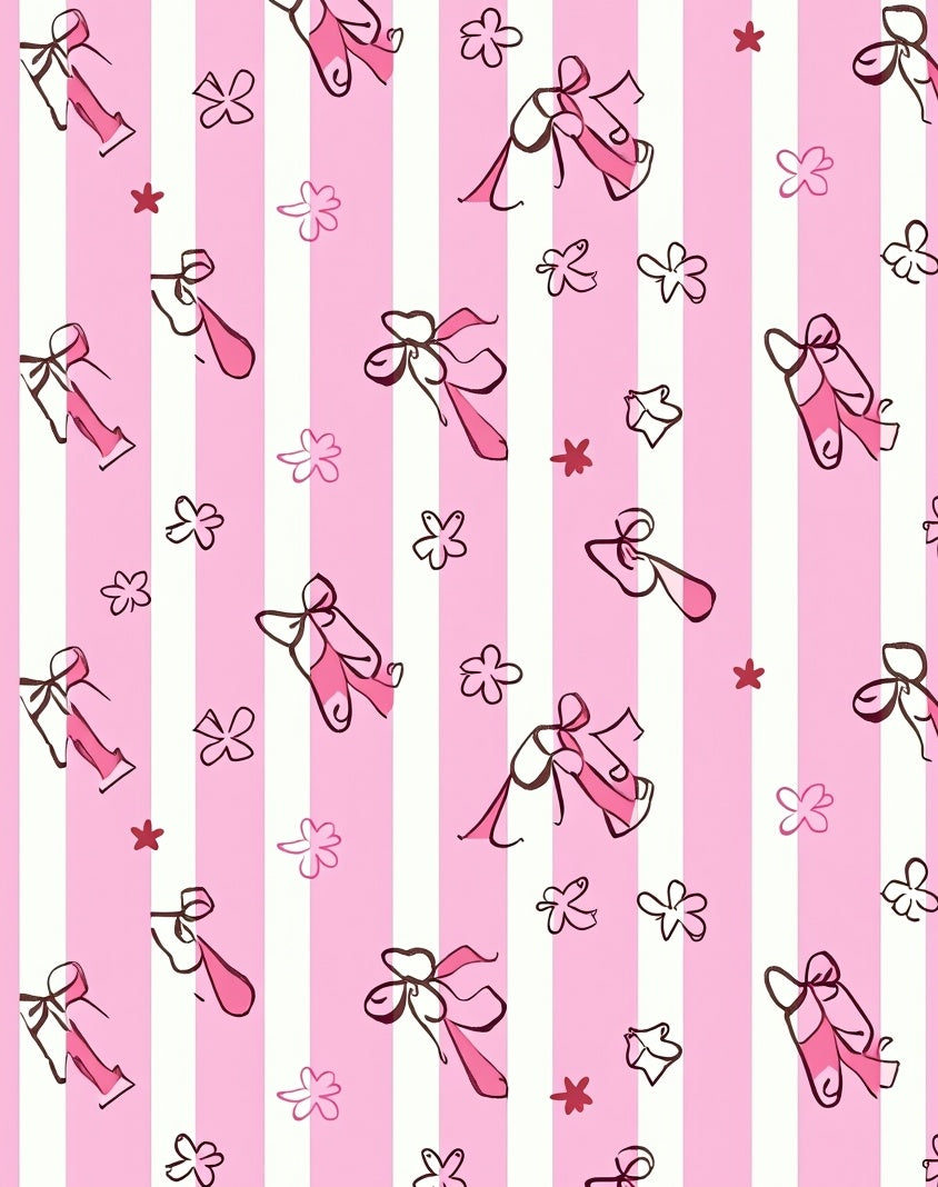 Pink Striped Ballet Slippers Floral Rug