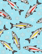 Whimsical Fish Winter Snowflake Collage Rug