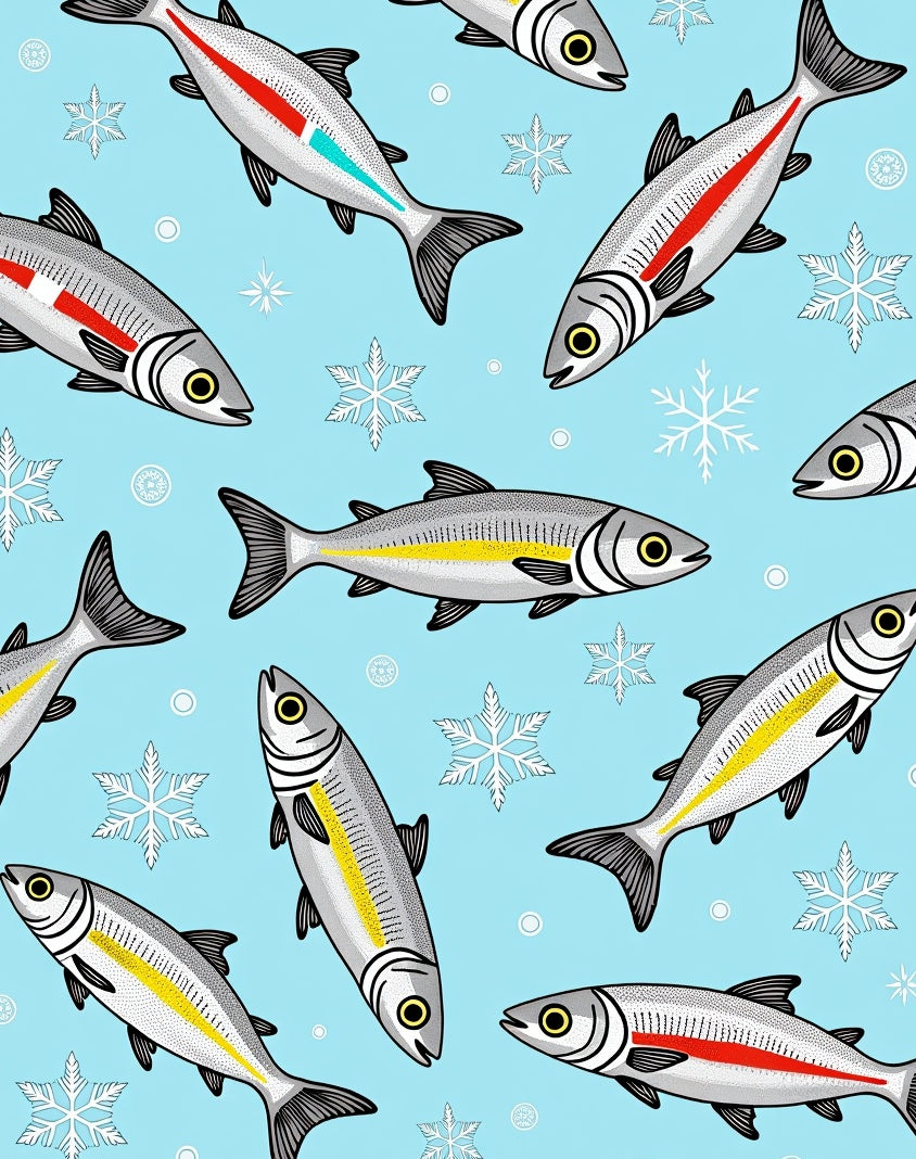 Whimsical Fish Winter Snowflake Collage Rug