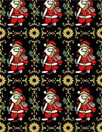 Vintage Black Red Whimsical Santa Elements Rug