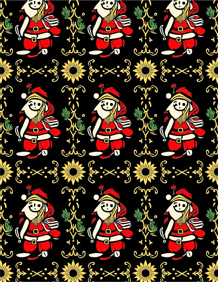 Vintage Black Red Whimsical Santa Elements Rug