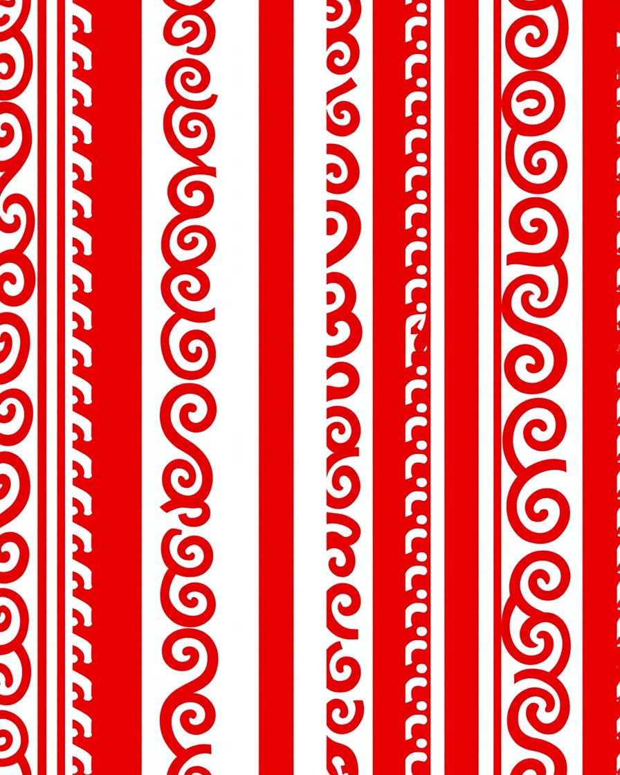 Bold Red White Striped Scroll Border Rug