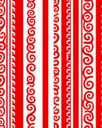 Bold Red White Striped Scroll Border Rug