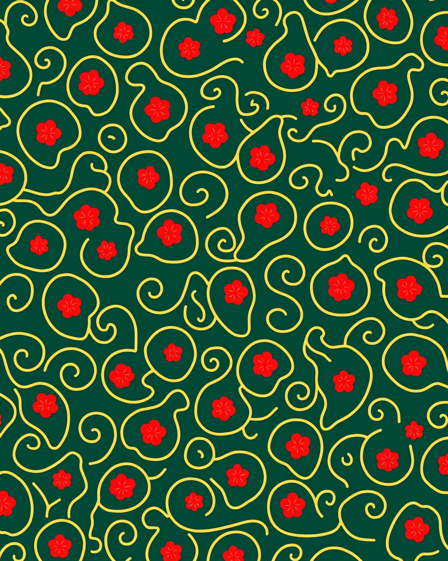 Emerald Red Flower Swirls Rug
