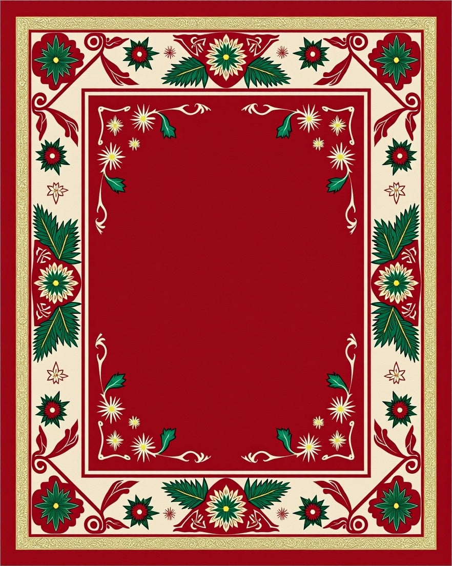 Crimson cream floral border artwork Rug