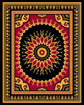 Deep Red Golden Floral Medallion Rug