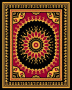 Deep Red Golden Floral Medallion Rug
