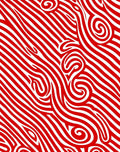 Curving Red White Stripe Swirl Abstract Rug