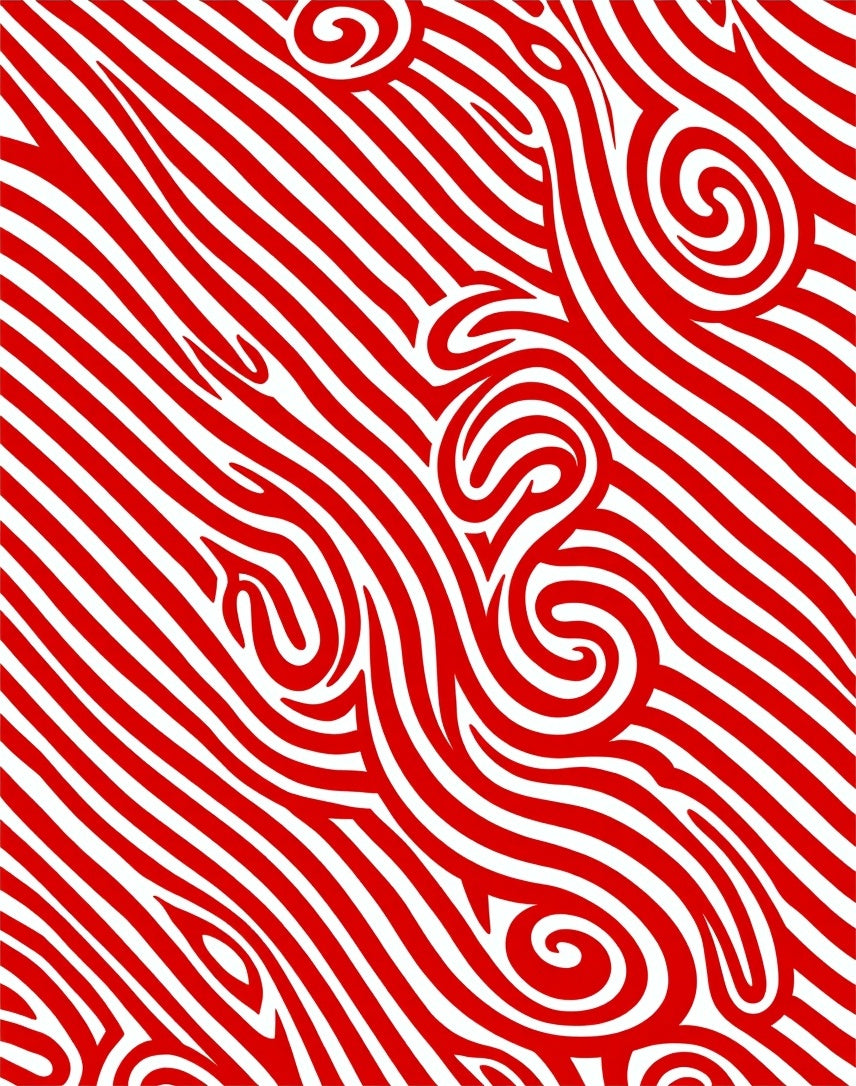 Curving Red White Stripe Swirl Abstract Rug