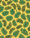 Green Tropical Leaf Yellow Background Rug