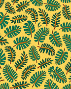 Green Tropical Leaf Yellow Background Rug