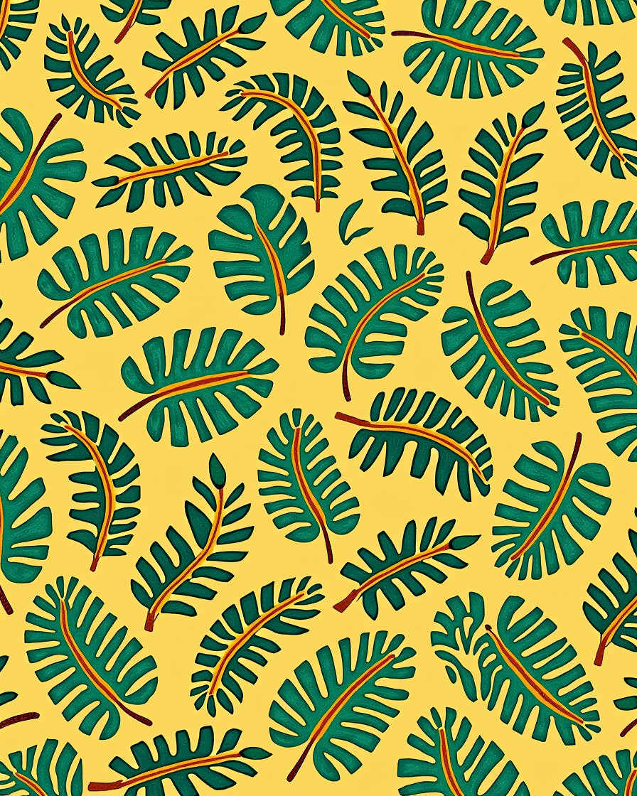Green Tropical Leaf Yellow Background Rug