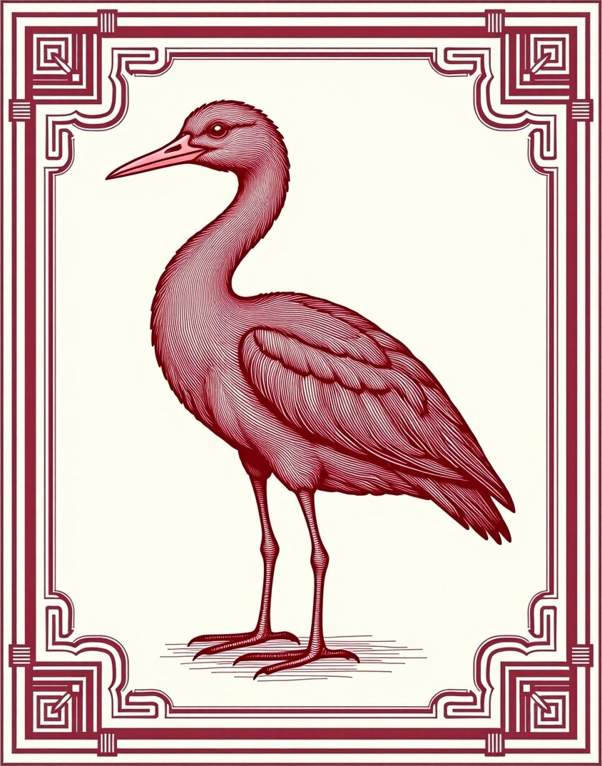 Crimson Heron Engraved Border Rug