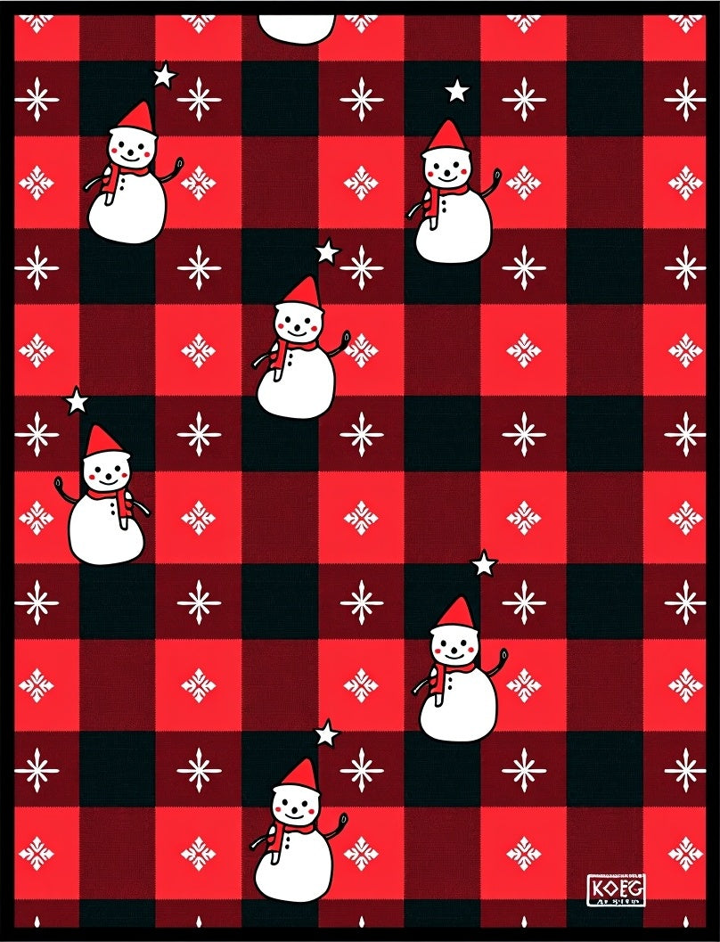 Red Black Buffalo Plaid Snowman Holiday Rug