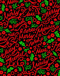 Christmas Red Green Script Floral Rug