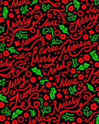 Christmas Red Green Script Floral Rug