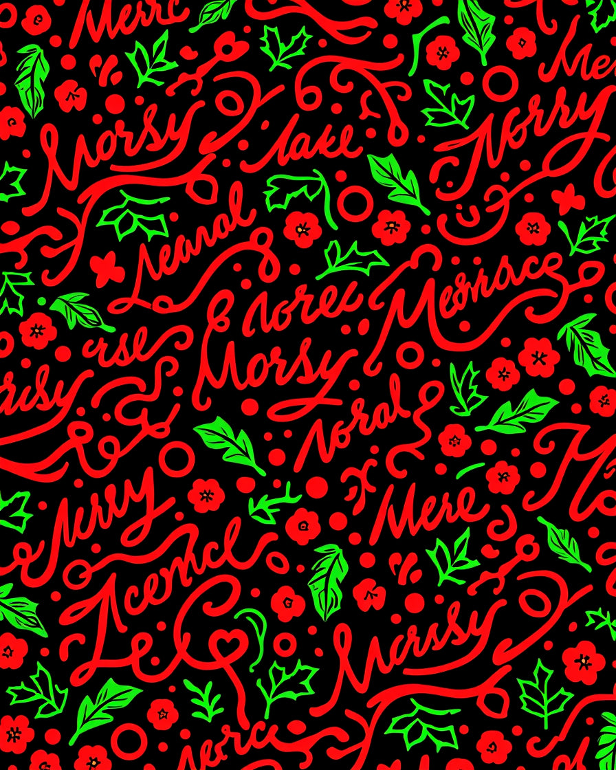 Christmas Red Green Script Floral Rug