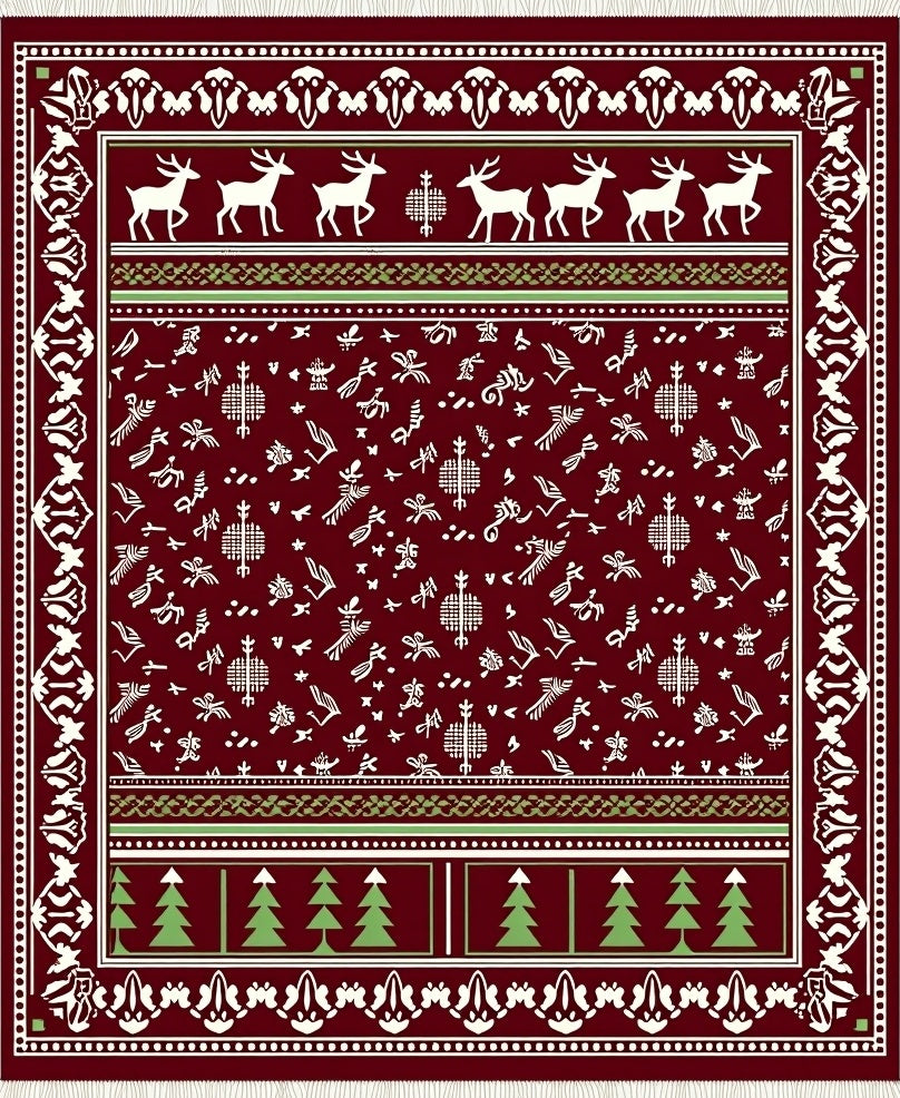 Deep Red Deer and Trees Rug