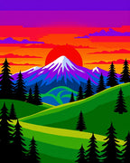 Vibrant Purple Sunset Mountain Landscape Rug