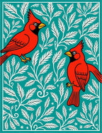 Red Cardinal Teal Floral Art Rug