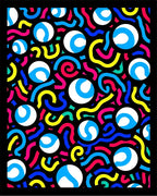 Retrowave Blue White Circles Vibrant Waves Rug