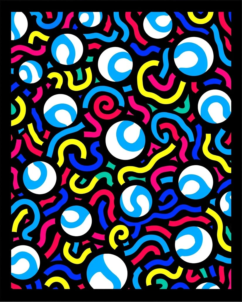 Retrowave Blue White Circles Vibrant Waves Rug