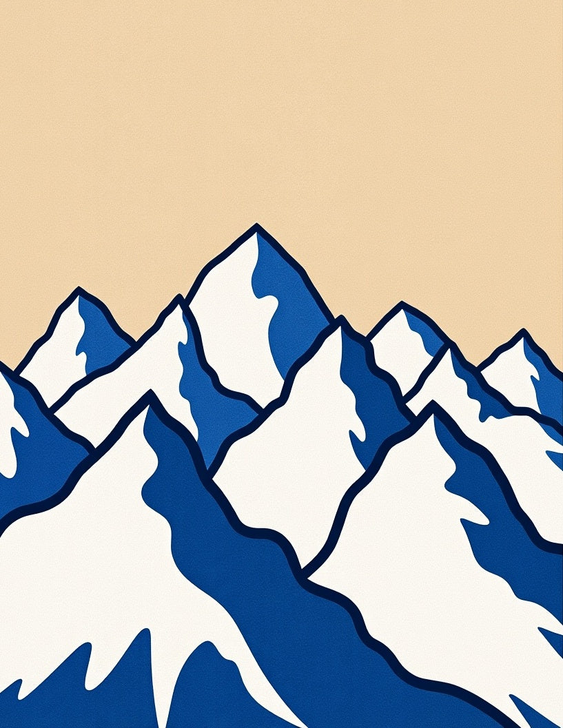 Bold Blue Snow Capped Mountain Peaks Rug