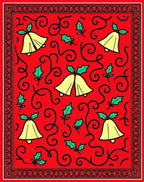 Festive Red Golden Bells Holly Swirls Rug