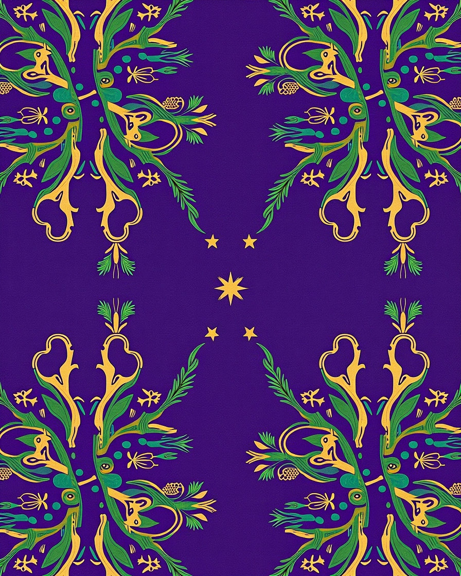 Royal Purple Gold Green Botanical Starburst Rug